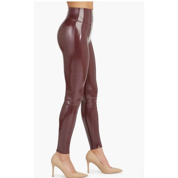 Spanx Faux Patent Leather Leggings in Ruby Red - Picture 4 of 10